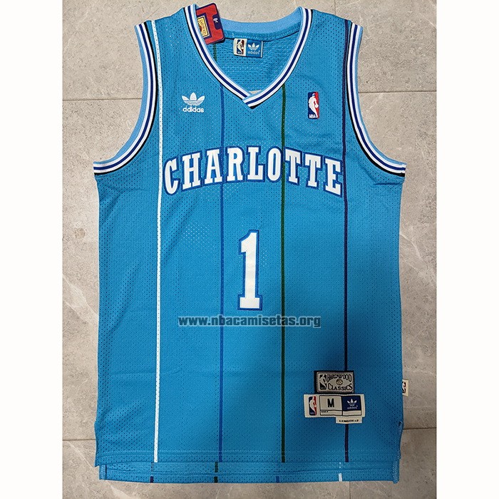 Camiseta Charlotte Hornets Muggsy Bogues NO 1 Retro Azul